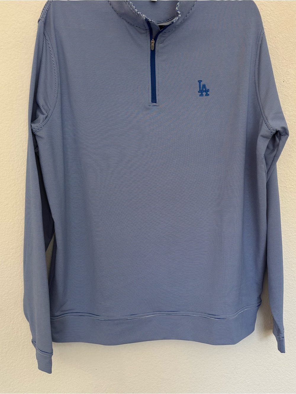 Peter Millar Los Angeles Dodgers Perth Sugar Stripe Performance Quarter Zip - Picture 3 of 7